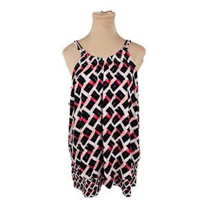 White House Black Market Black Pink Purple Stretchy Chain Neckline Blouse Sz XL